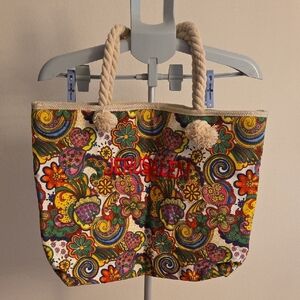 Colorful Zippered Floral Boho Tote Bag